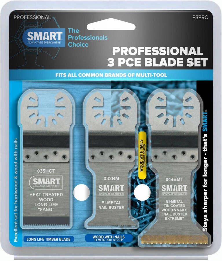 SMART Blades PRO Multitool Zaagbladen Set Hout Kunststof Non-Ferrometaal 3-Delig