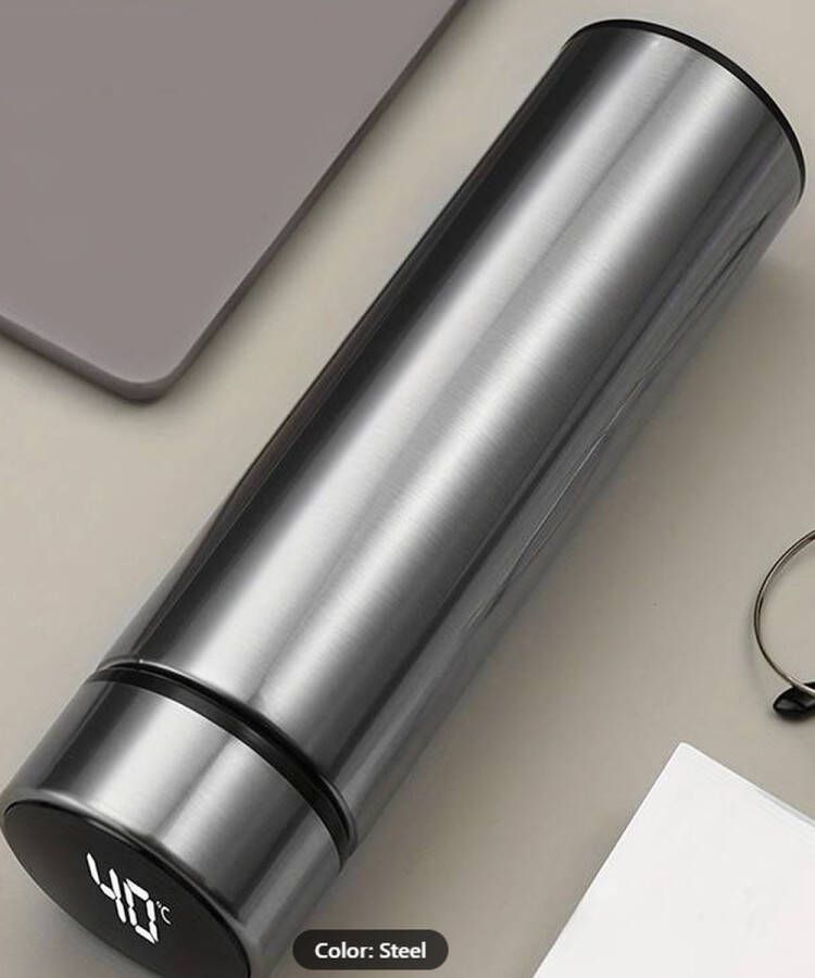 Smart LED Thermos Thermofles met LCD display| 2023 Zilver RVS Temperatuur Display Thermosbeker Waterfles LED |Steel Stainless