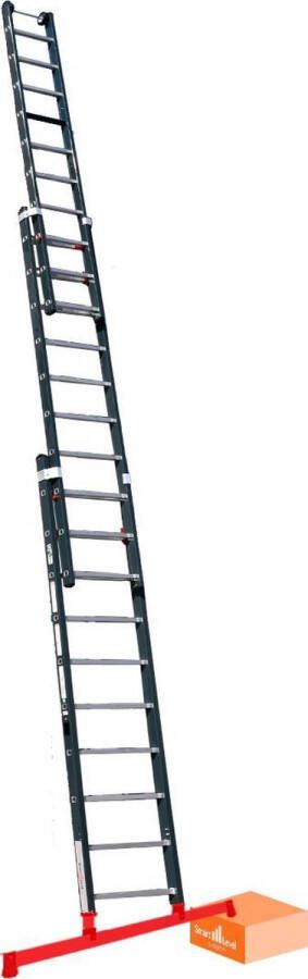 Smart Level Ladder Premium Schuifladder met Levelingssysteem en Top Safe Systeem 3 delig 3x10 treden Gecoat Top Safe Systeem Leveling System Aluminium Anti slip EN 131-1 + 2 NEN 2484 TÜV en GS gecertificeerd