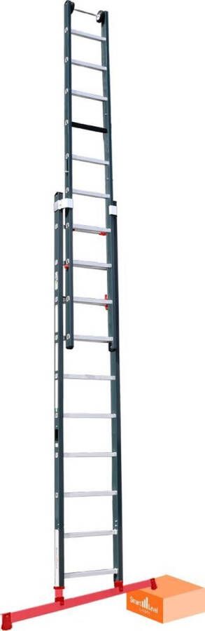 Smart Level Ladder Premium Schuifladder met Levelingssysteem 2 delig 2x12 treden Gecoat Leveling System Aluminium Anti slip EN 131-1 + 2 NEN 2484 TÜV en GS gecertificeerd