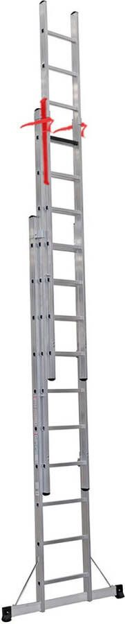 Smart Level Ladder Professionele Schuifladder 3-delig 3x12 treden Top Safe Systeem |Aluminium Anti slip EN 131-1 + 2 NEN 2484 TÜV en GS gecertificeerd