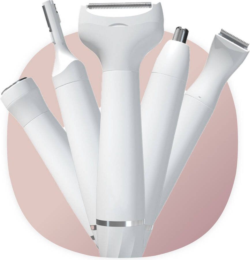 Smart-Tech Ladyshave 5-in-1 Ontharingsapparaat Scheerapparaat Oplaadbaar Gezicht Bikinilijn Wenkbrauw Neus Oor Trimmer Wit