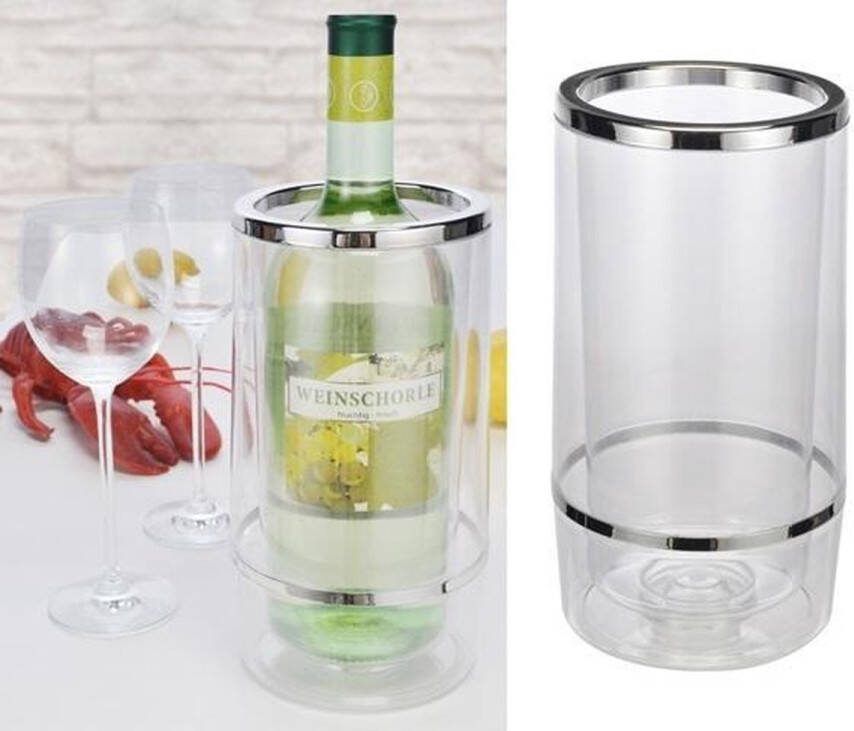 Smart web wijnkoeler dubbelwandige flessenkoeler voor wijn champagne en andere dranken kunststof champagnekoeler 23 cm hoogte drankenkoeler koelcontainer voor flessen
