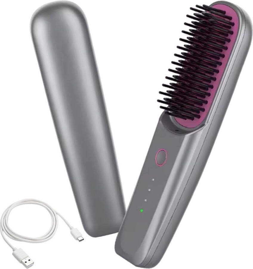 SmartFinds Elektrische Stijlborstel Haarborstel Warmteborstel 3 Warmte Standen Stijltang 2024 Model 6400mAh Antiklit Draadloze Stijlborstel Straight Brush Stijltangen