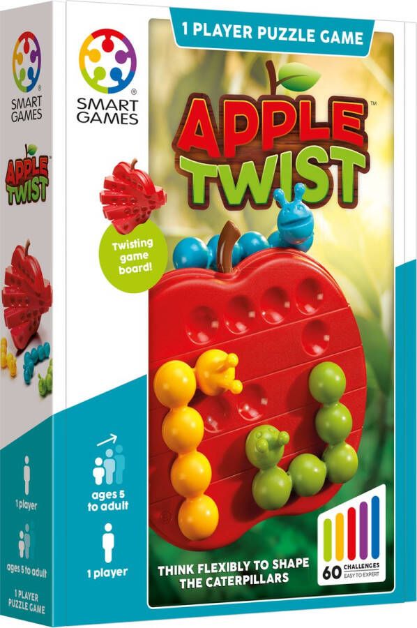 SmartGames Apple Twist breinbreker kinderen 60 puzzel opdrachten Appel en rupsen