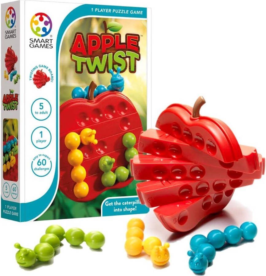 SmartGames Apple Twist breinbreker kinderen 60 puzzel opdrachten Appel en rupsen