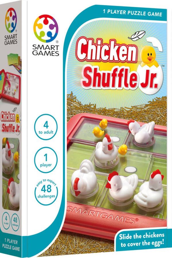 SmartGames Chicken Shuffle Jr breinbreker 48 uitdagingen Schuifpuzzel met 3D kippen en kuikentjes
