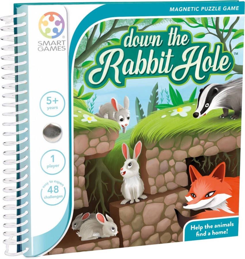 SmartGames Down the Rabbit Hole 48 opdrachten magnetisch puzzelspel dieren in het bos
