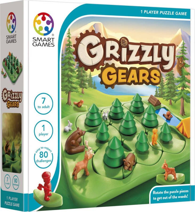 SmartGames Grizzly Gears 80 uitdagingen denkpuzzel met origineel draaimechanisme solo spel