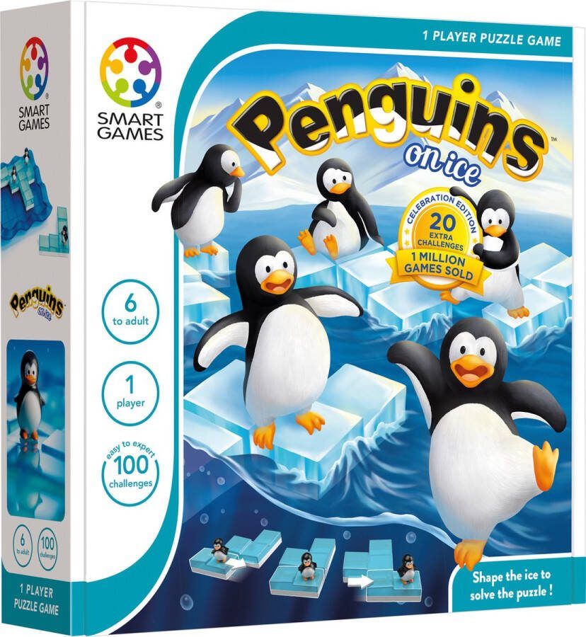 SmartGames Penguins On Ice 100 opdrachten Origineel denkspel met pinguïns Verander de vorm van de puzzelstukken