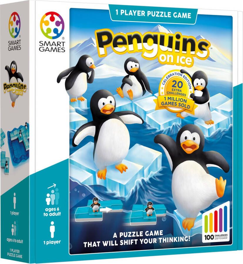 SmartGames Penguins On Ice 100 opdrachten Originele breinbreker met pinguïns Verander de vorm van de puzzelstukken