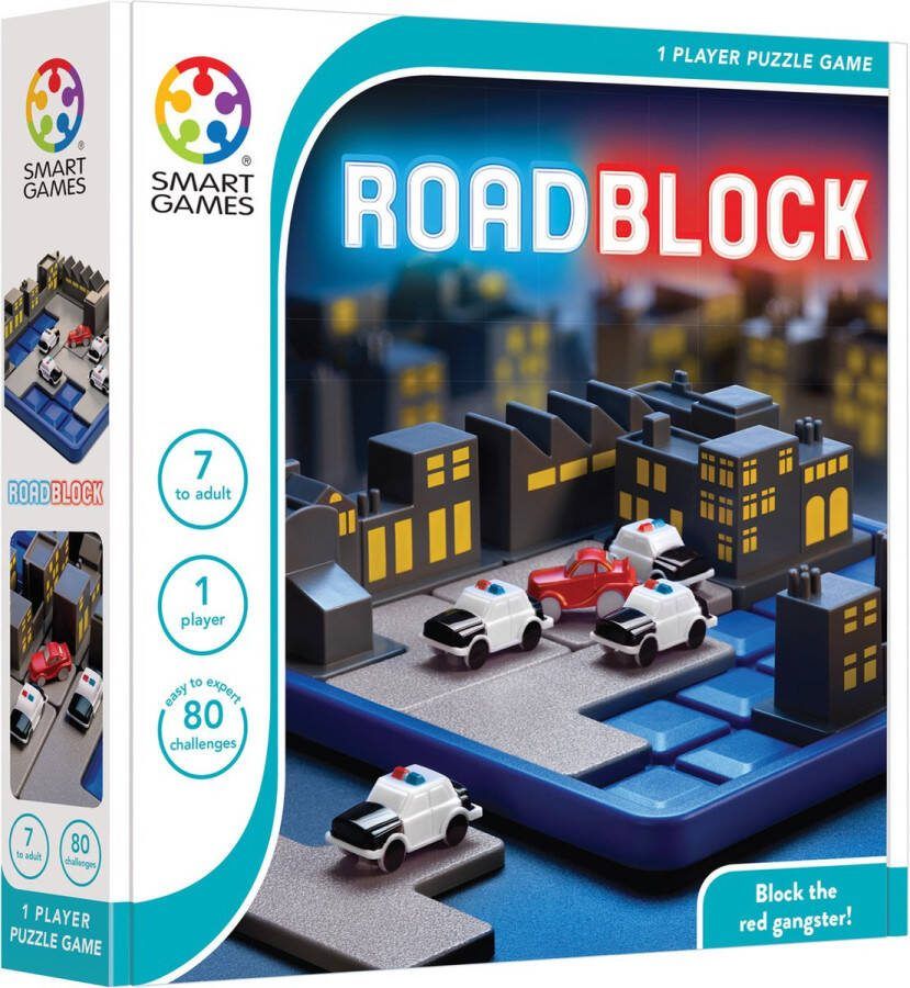 SmartGames RoadBlock Denkspel met 80 opdrachten politie auto's