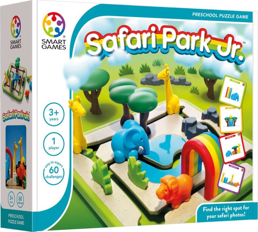 SmartGames Safari Park Jr. 60 opdrachten educatief spel voor kleuters Olifant Giraffen en Leeuw