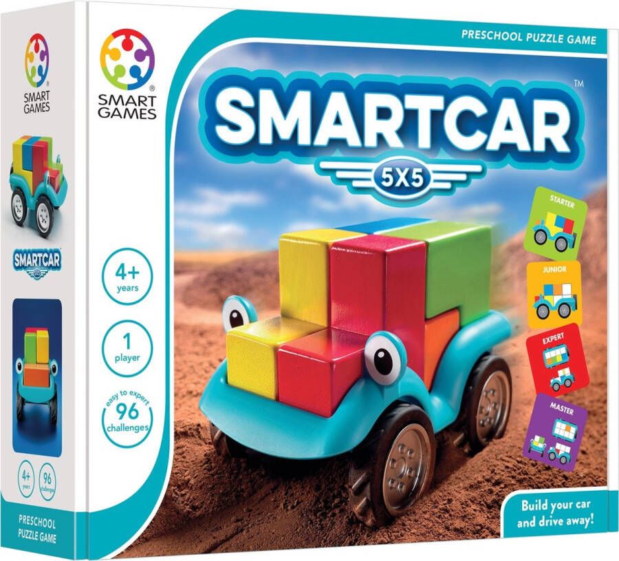 SmartGames SmartCar 5x5 Denkpuzzel 3D 96 opdrachten Houten blokken Ruimtelijk inzicht
