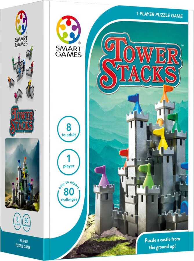 SmartGames Tower Stacks 3D puzzelspel voor 1 speler 80 uitdagingen Kasteel Torens