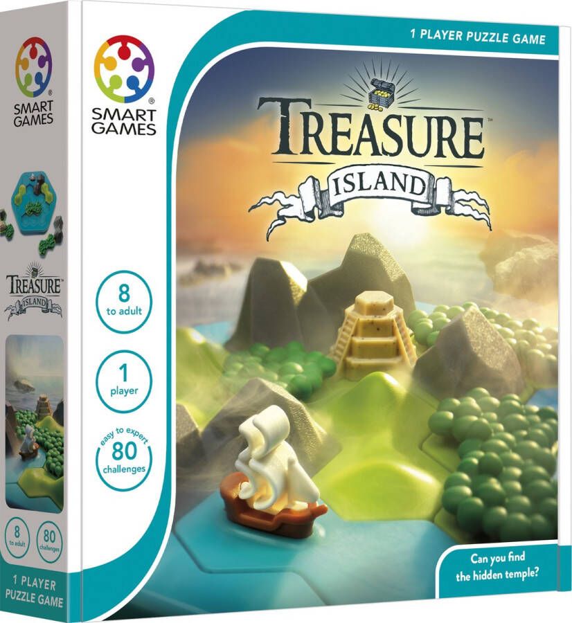 SmartGames Treasure Island breinbreker 80 opdrachten voor 1 speler kinderen en volwassenen Schatkaart Eiland Mysterie Geheime tempel