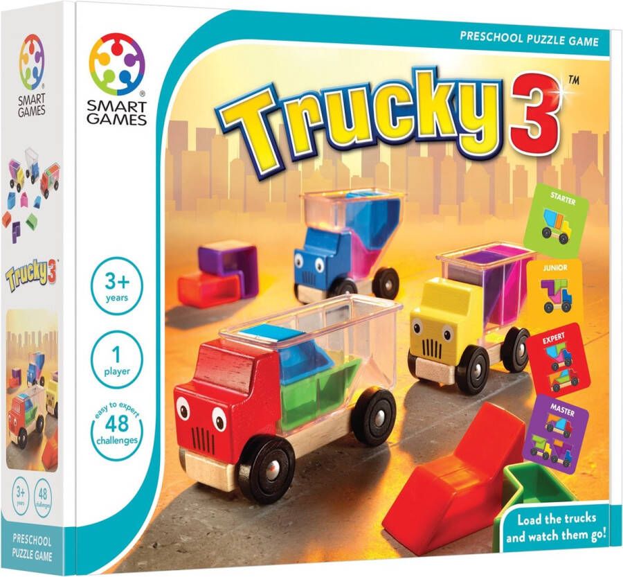 SmartGames Trucky 3 48 opdrachten Kinderpuzzel vrachtwagens auto's
