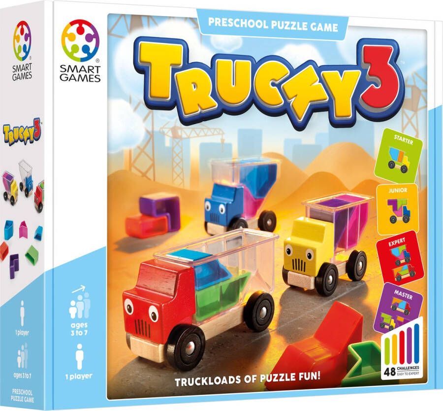 SmartGames Trucky 3 48 opdrachten Kinderpuzzel vrachtwagens auto's