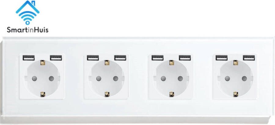 SmartinHuis Standaard Viervoudig stopcontact met USB A + A Wit