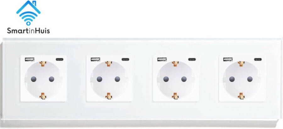 SmartinHuis Standaard Viervoudig stopcontact met USB A + C Wit