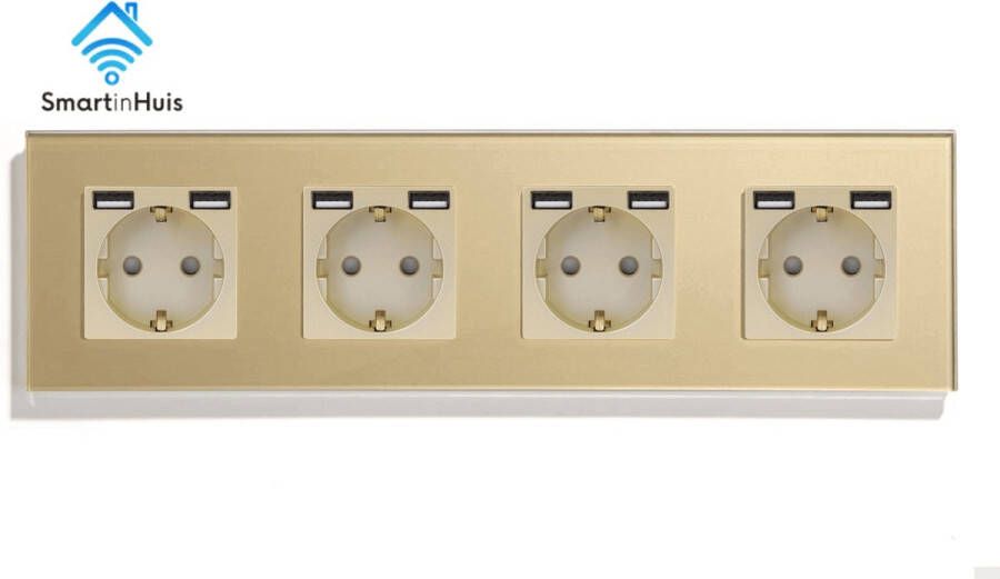 SmartinHuis Standaard Viervoudig stopcontact met USB A + A Goud