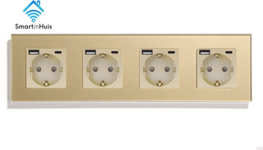 SmartinHuis Standaard Viervoudig stopcontact met USB A + C Goud