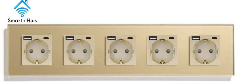 SmartinHuis Standaard Vijfvoudig stopcontact met USB A + C Goud