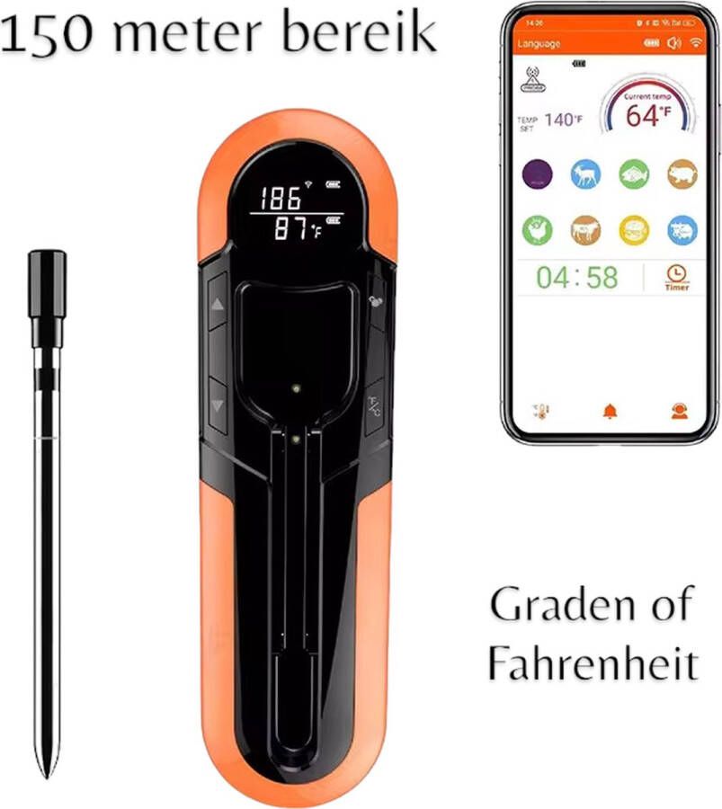 Smartlife Domotica Draadloze Thermometer Grill Oven BBQ Bluetooth Meting in 1 5 seconde Opladen in 30 minuten 24 uur Gebruiken Interne (kern) Temperatuur Met handige App 150 Meter bereik