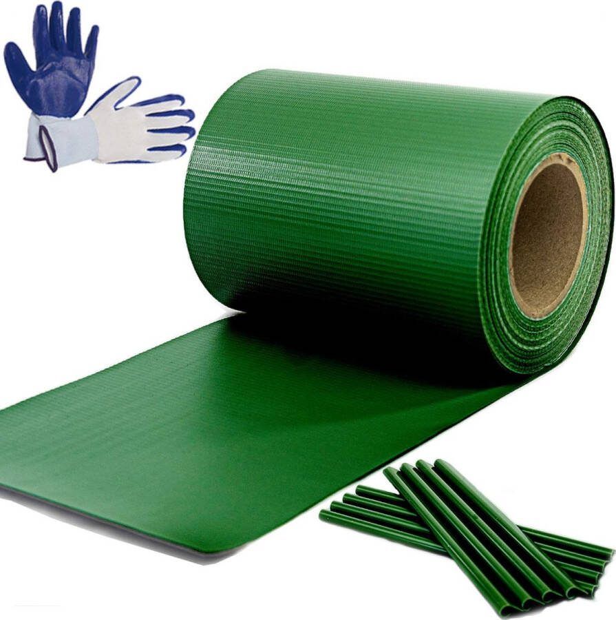 Smartpeas Privacybeschermer voor tuinhek volledige set PVC tuinprivacyafrasteringsstrips voor dubbelstaaf metalen hekwerk 35 m lang en 0 19 cm breed met 25 clips groen Plus: tuinhandschoenen