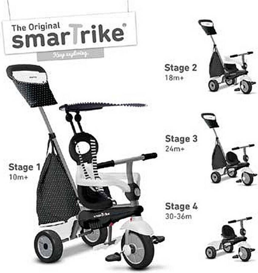 SmarTrike Glow Touch Steering 4 in 1 driewieler met duwstang voor jongen zwart wit