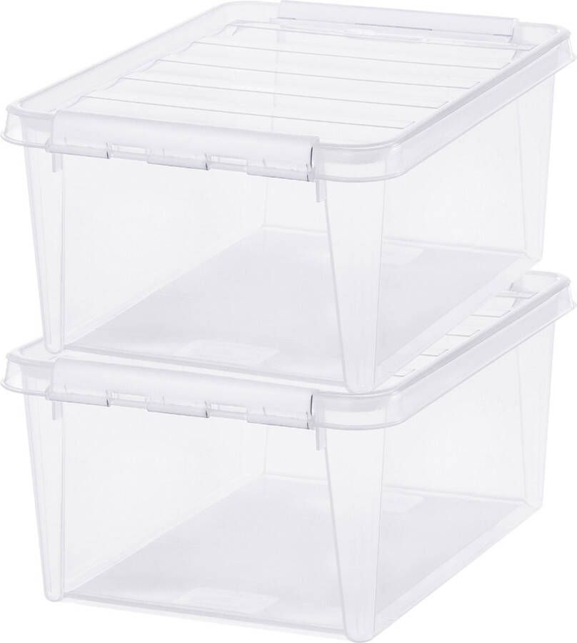 SmartStore Set van 2 Opbergdoos met deksel 14 Liter Opbergbox ™ Classic 15 Stapelbaar en Nestelbaar 10 jaar garantie Voedselveilig BPA vrij Stevige deksels en versterkte hoeken L40 x B30 x H18 cm