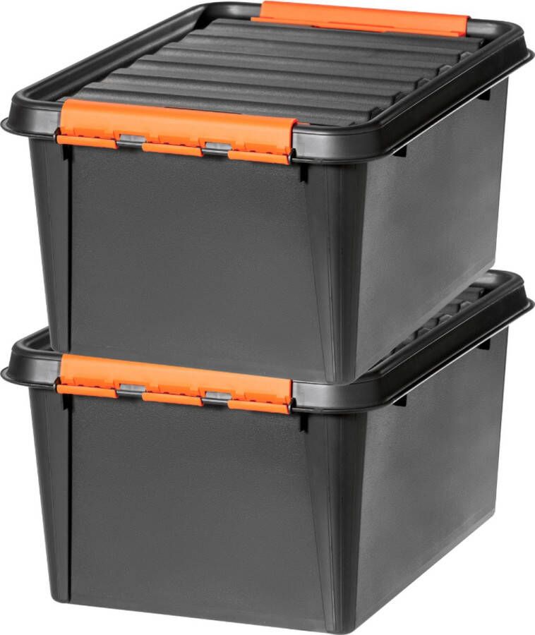 SmartStore Set van 2 Opbergdoos met deksel 32 Liter Opbergbox ™ Pro 31 Stapelbaar en Nestelbaar 10 jaar garantie Voedselveilig BPA vrij Stevige deksels en versterkte hoeken L50 x B39 x H26 cm