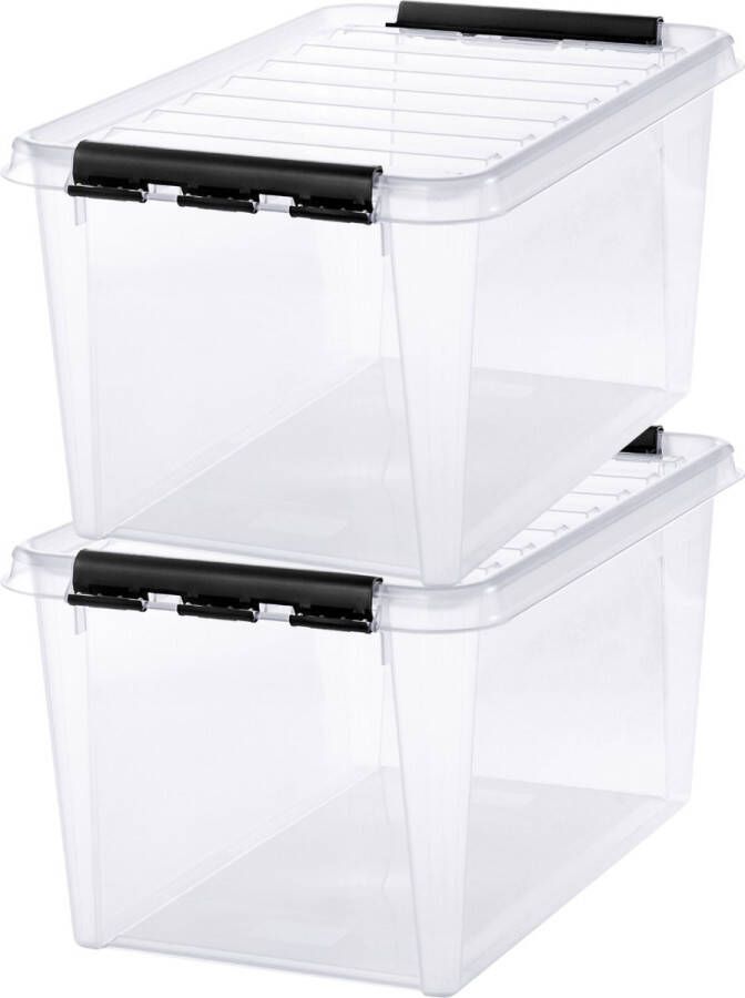 SmartStore Set van 2 Opbergdoos met deksel 47 Liter Opbergbox ™ Classic 45 Stapelbaar en Nestelbaar 10 jaar garantie Voedselveilig BPA vrij Stevige deksels en versterkte hoeken L59 x B39 x H31 cm