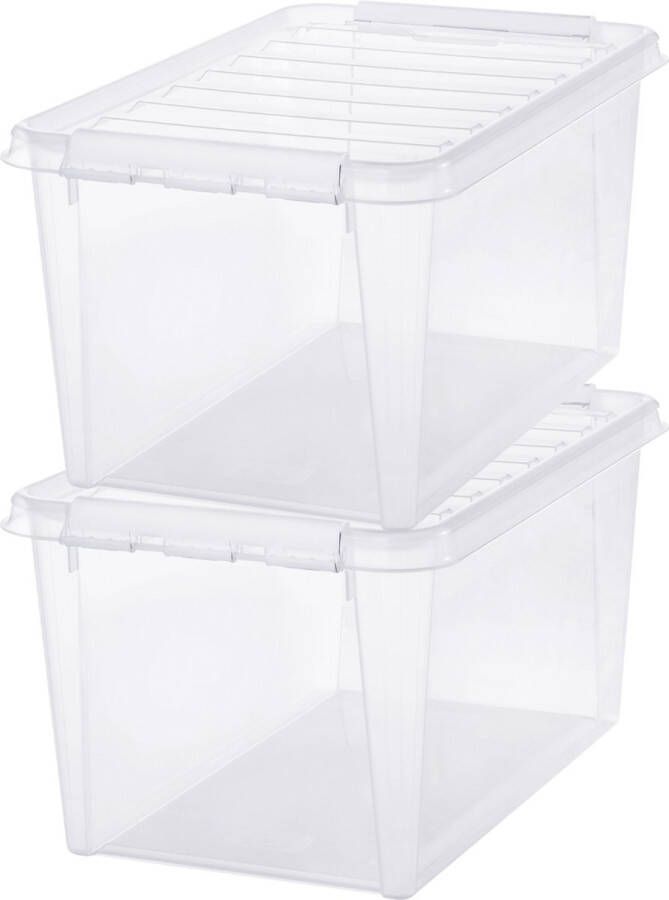 SmartStore Set van 2 Opbergdoos met deksel 47 Liter Opbergbox ™ Classic 45 Stapelbaar en Nestelbaar 10 jaar garantie Voedselveilig BPA vrij Stevige deksels en versterkte hoeken L59 x B39 x H31 cm