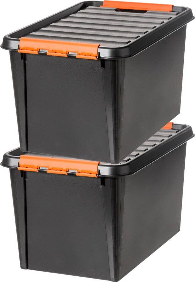 SmartStore Set van 2 Opbergdoos met deksel 50 Liter Opbergbox ™ Pro 45 Stapelbaar en Nestelbaar 10 jaar garantie Voedselveilig BPA vrij Stevige deksels en versterkte hoeken L59 x B39 x H34 cm