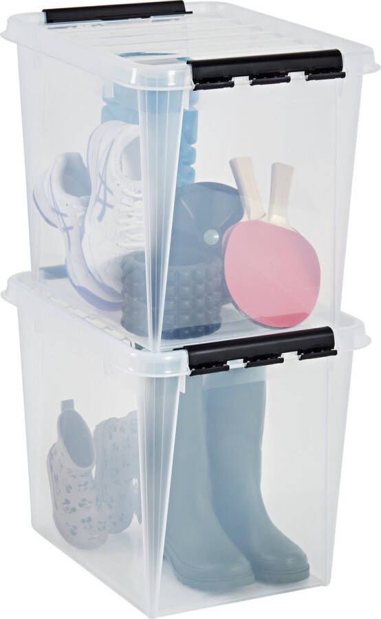 SmartStore Set van 2 Opbergdoos met deksel 52 Liter Opbergbox ™ Classic 50 Stapelbaar en Nestelbaar 10 jaar garantie Voedselveilig BPA vrij Stevige deksels en versterkte hoeken L50 x B39 x H41 cm