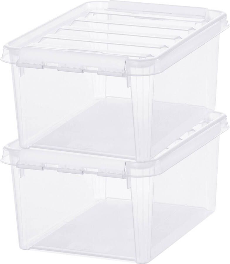 SmartStore Set van 2 Opbergdoos met deksel 8 Liter Opbergbox ™ Classic 10 Stapelbaar en Nestelbaar 10 jaar garantie Voedselveilig BPA vrij Stevige deksels en versterkte hoeken L34 x B25 x H16 cm