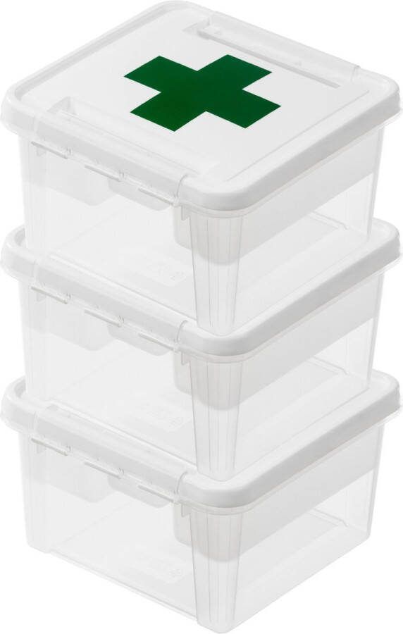 SmartStore Set van 3 EHBO Doos 8 Liter Stapelbaar en Nestelbaar 10 jaar garantie Voedselveilig BPA vrij Stevige deksels en versterkte hoeken L28 x B28 x H17 cm