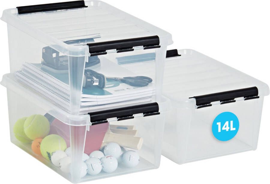 SmartStore Set van 3 Opbergdoos met deksel 14 Liter Opbergbox ™ Classic 15 Stapelbaar en Nestelbaar 10 jaar garantie Voedselveilig BPA vrij Stevige deksels en versterkte hoeken L40 x B30 x H18 cm