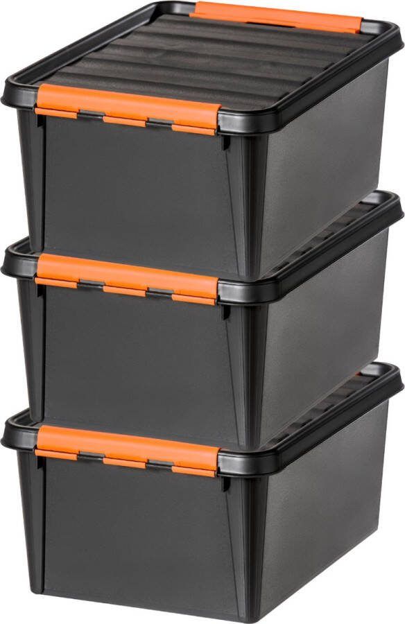SmartStore Set van 3 Opbergdoos met deksel 14 Liter Opbergbox ™ Pro 15 Stapelbaar en Nestelbaar 10 jaar garantie Voedselveilig BPA vrij Stevige deksels en versterkte hoeken L40 x B30 x H19 cm