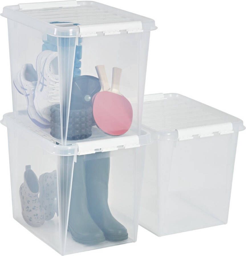 SmartStore Set van 3 Opbergdoos met deksel 52 Liter Opbergbox ™ Classic 50 Stapelbaar en Nestelbaar 10 jaar garantie Voedselveilig BPA vrij Stevige deksels en versterkte hoeken L50 x B39 x H41 cm