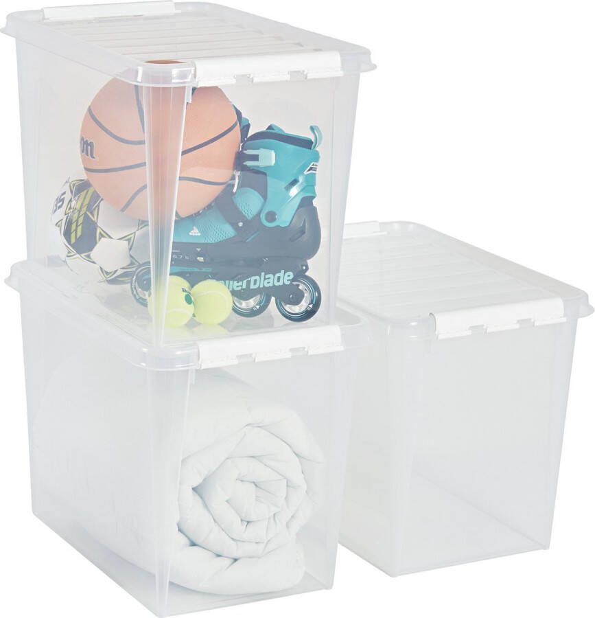 SmartStore Set van 3 Opbergdoos met deksel 61 Liter Opbergbox ™ Classic 65 Stapelbaar en Nestelbaar 10 jaar garantie Voedselveilig BPA vrij Stevige deksels en versterkte hoeken L59 x B39 x H43 cm
