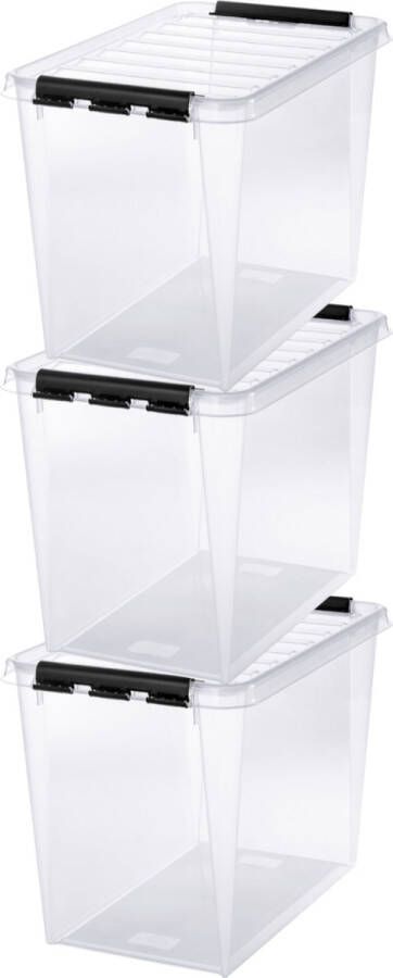 SmartStore Set van 3 Opbergdoos met deksel 61 Liter Opbergbox ™ Classic 65 Stapelbaar en Nestelbaar 10 jaar garantie Voedselveilig BPA vrij Stevige deksels en versterkte hoeken L59 x B39 x H43 cm