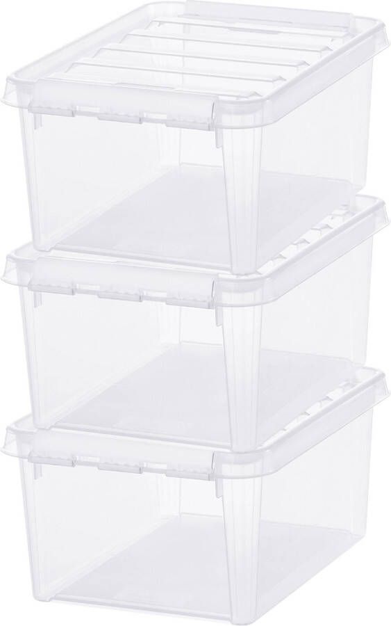 SmartStore Set van 3 Opbergdoos met deksel 8 Liter Opbergbox ™ Classic 10 Stapelbaar en Nestelbaar 10 jaar garantie Voedselveilig BPA vrij Stevige deksels en versterkte hoeken L34 x B25 x H16 cm