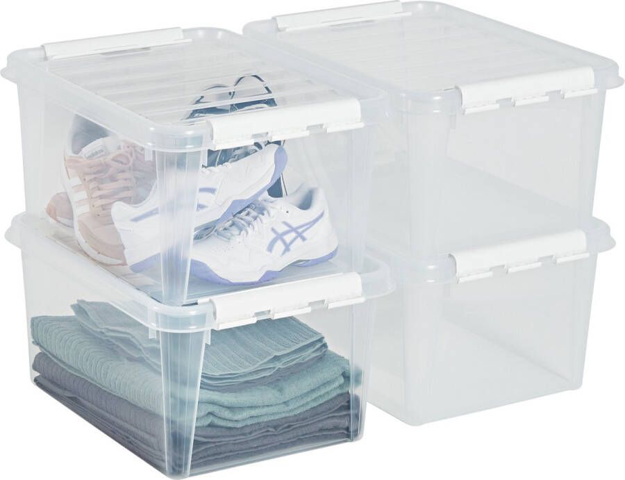 SmartStore Set van 4 Opbergdoos met deksel 32 Liter Opbergbox ™ Classic 31 Stapelbaar en Nestelbaar 10 jaar garantie Voedselveilig BPA vrij Stevige deksels en versterkte hoeken L50 x B39 x H26 cm