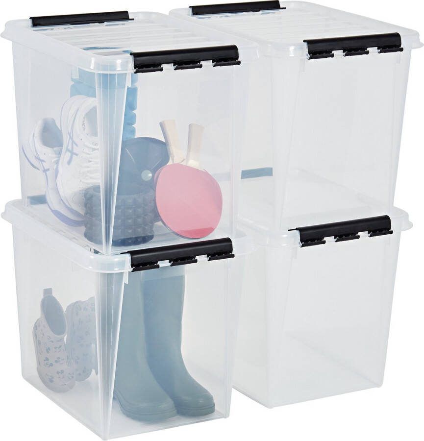SmartStore Set van 4 Opbergdoos met deksel 52 Liter Opbergbox ™ Classic 50 Stapelbaar en Nestelbaar 10 jaar garantie Voedselveilig BPA vrij Stevige deksels en versterkte hoeken L50 x B39 x H41 cm