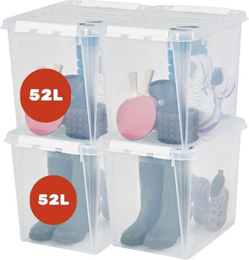 SmartStore Set van 4 Opbergdoos met deksel 52 Liter Opbergbox ™ Classic 50 Stapelbaar en Nestelbaar 10 jaar garantie Voedselveilig BPA vrij Stevige deksels en versterkte hoeken L50 x B39 x H41 cm