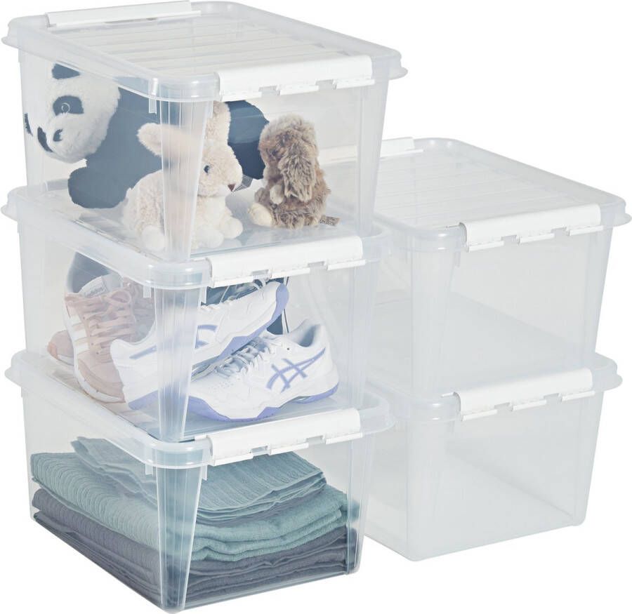 SmartStore Set van 5 Opbergdoos met deksel 32 Liter Opbergbox ™ Classic 31 Stapelbaar en Nestelbaar 10 jaar garantie Voedselveilig BPA vrij Stevige deksels en versterkte hoeken L50 x B39 x H26 cm