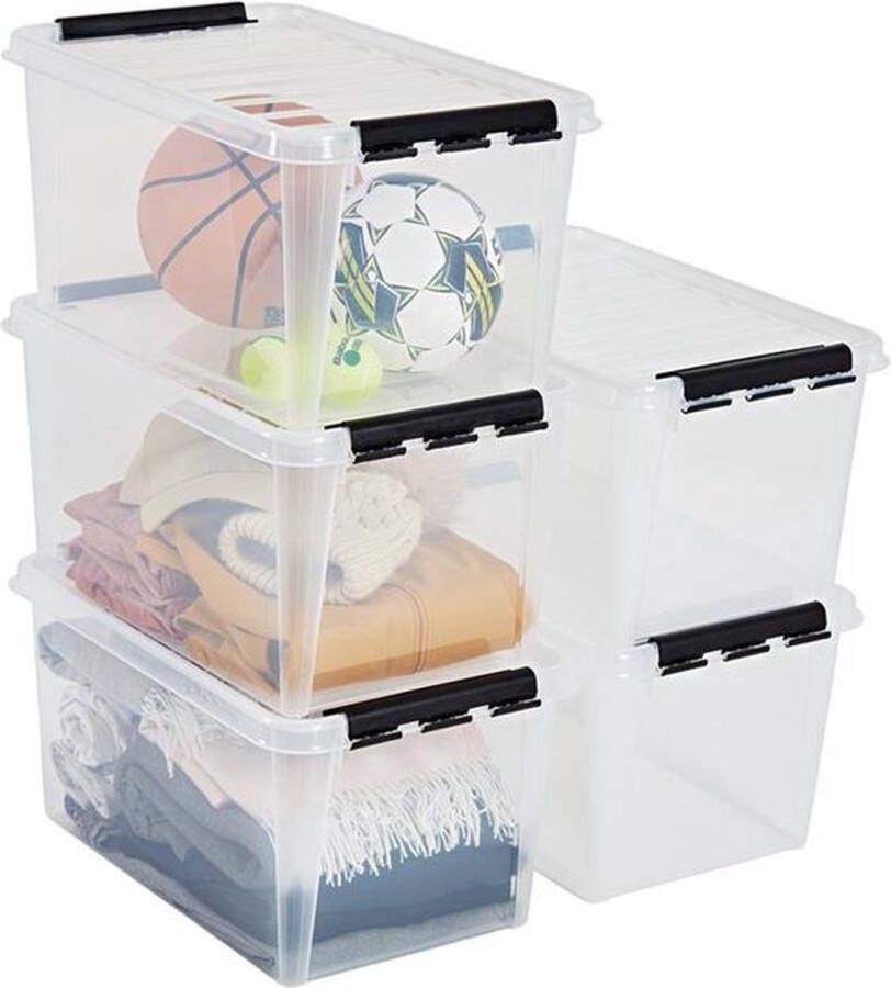 SmartStore Set van 5 Opbergdoos met deksel 47 Liter Opbergbox ™ Classic 45 Stapelbaar en Nestelbaar 10 jaar garantie Voedselveilig BPA vrij Stevige deksels en versterkte hoeken L59 x B39 x H31 cm