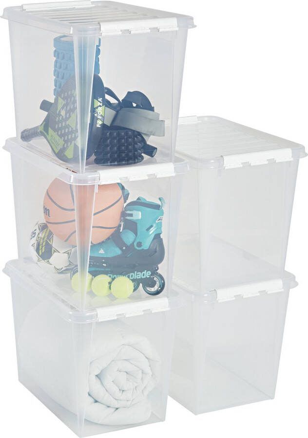 SmartStore Set van 5 Opbergdoos met deksel 61 Liter Opbergbox ™ Classic 65 Stapelbaar en Nestelbaar 10 jaar garantie Voedselveilig BPA vrij Stevige deksels en versterkte hoeken L59 x B39 x H43 cm